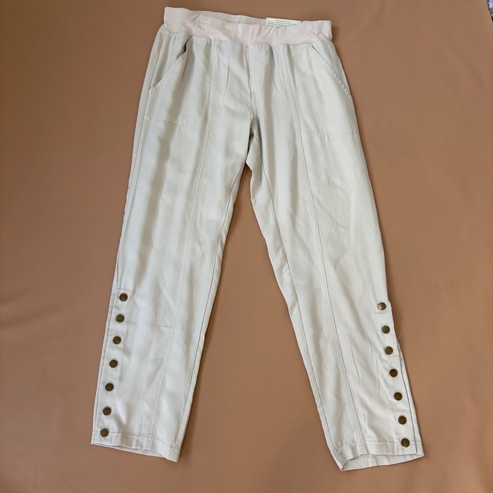 Soft Surroundings Beige Lyocell Straight Leg Snap Hem Pants PS 6P-8P NEW‎ Petite